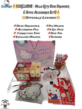 EXCLUSIVE- Officially Licensed Hello Kitty Desk Organizer & Desk Accessories Set